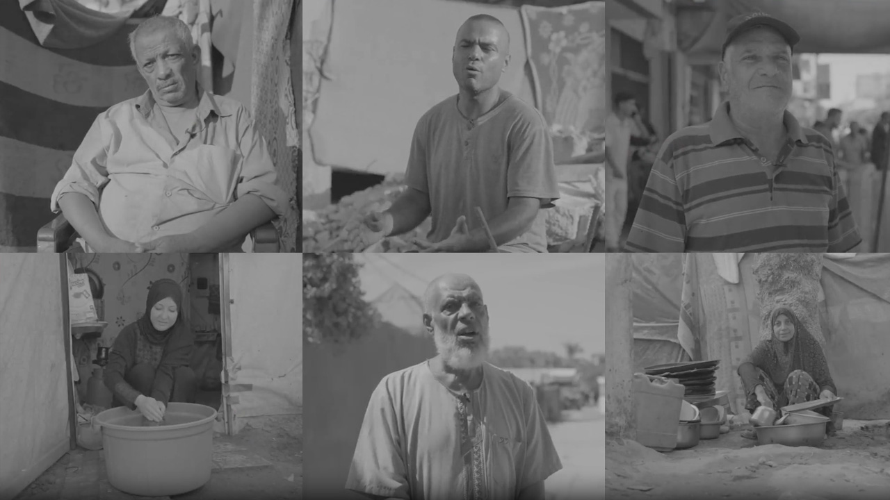 A collage of Palestinians speaking with The Real News about their experiences in the past year. Frames from video shot by Ruwaida Amer and Mahmoud Al Mashharawi