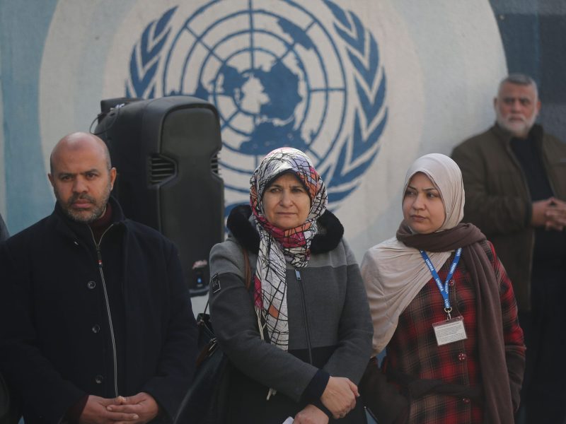 Employees of the United Nations Relief and Works Agency for Palestine Refugees (UNRWA) go on a general strike in the West Bank and Gaza Strip to protest the planned downsizing of the agency in Gaza City, Gaza, on January 23, 2023.