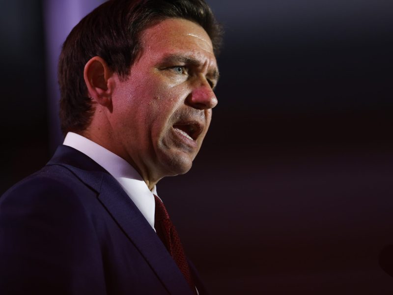 Republican presidential candidate Florida Governor Ron DeSantis delivers remarks at the 2023 Christians United for Israel summit on July 17, 2023 in Arlington, Virginia. Photo by Anna Moneymaker/Getty Images