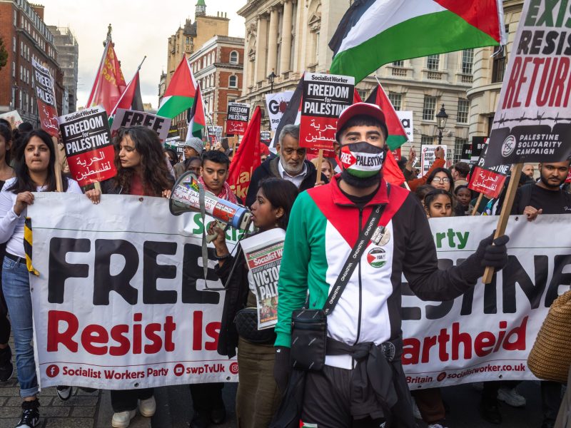 Peaceful pro-Palestinian protesters march in central London, UK at a demonstration against Israeli attacks on Gaza. Photo by: Andy Soloman/UCG/Universal Images Group via Getty Images