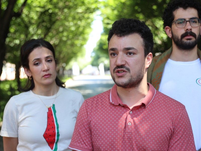 Columbia University student Mahmoud Khalil talks to the press during the press briefing organized by Pro-Palestinian protesters who set up a new encampment at Columbia University's Morningside Heights campus on Friday evening, in New York City, United States on June 01, 2024. Photo by Selcuk Acar/Anadolu via Getty Images