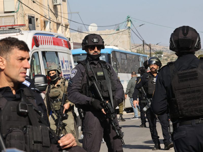Israeli security forces gather at the site of an attack near the village of al-Funduq, in the occupied West Bank, on January 6, 2025. Photo by GIL COHEN-MAGEN/AFP via Getty Images