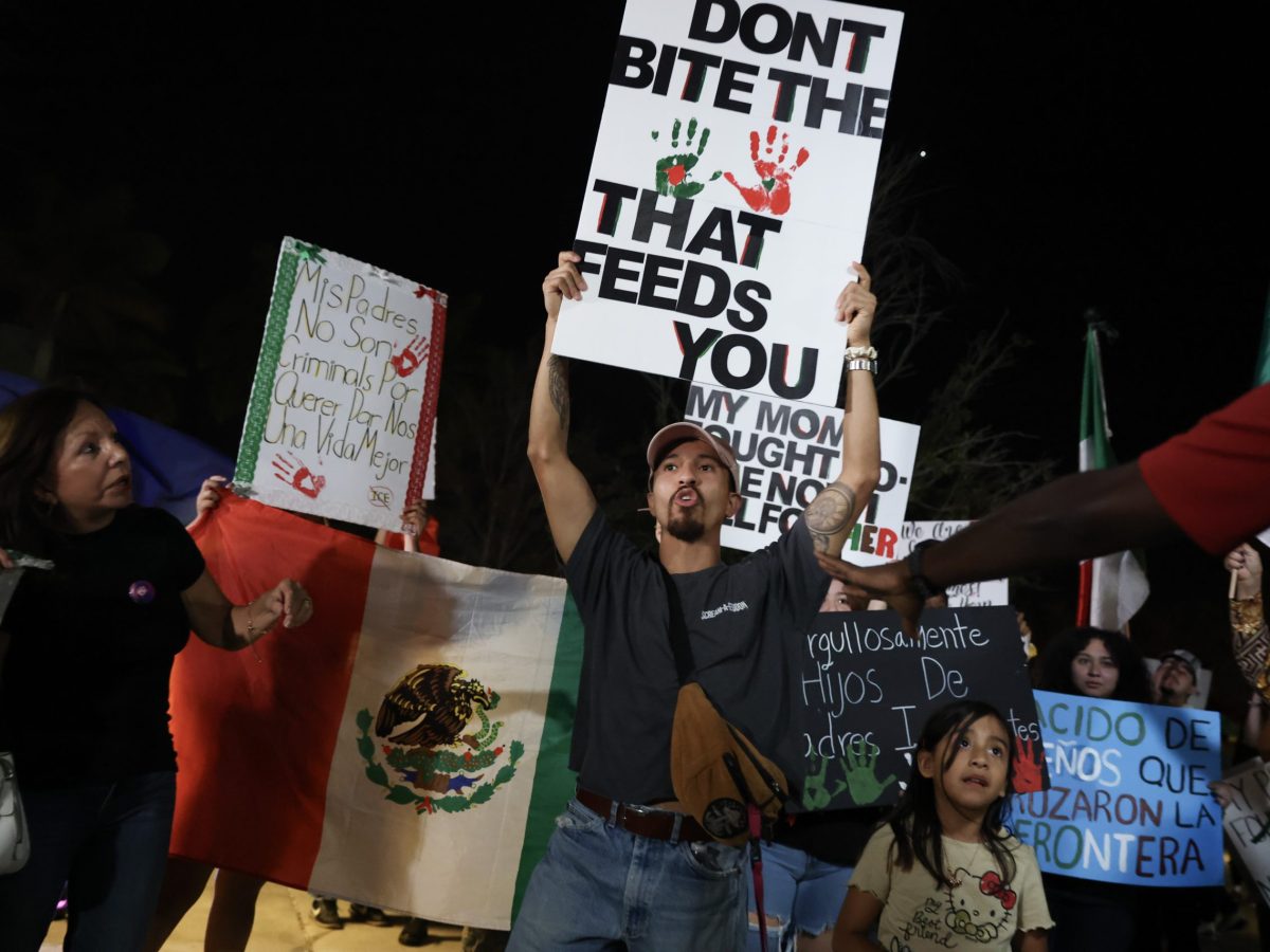 Supporters of immigrants' rights protest against U.S. President Donald Trump's immigration policies on February 07, 2025 in Homestead, Florida. Photo by Joe Raedle/Getty Images