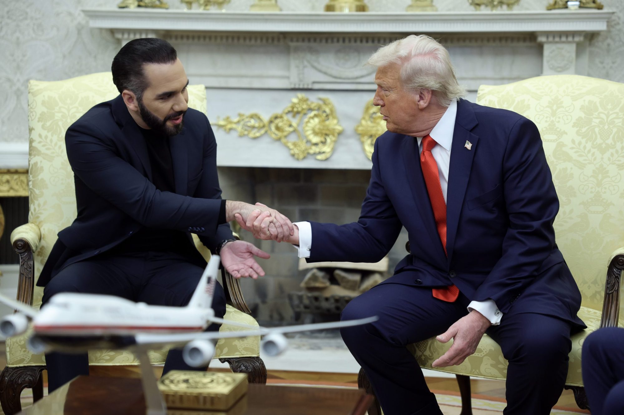 U.S. President Donald Trump meets with President Nayib Bukele of El Salvador in the Oval Office of the White House April 14, 2025 in Washington, DC. Photo by Win McNamee/Getty Images