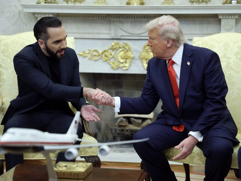U.S. President Donald Trump meets with President Nayib Bukele of El Salvador in the Oval Office of the White House April 14, 2025 in Washington, DC. Photo by Win McNamee/Getty Images
