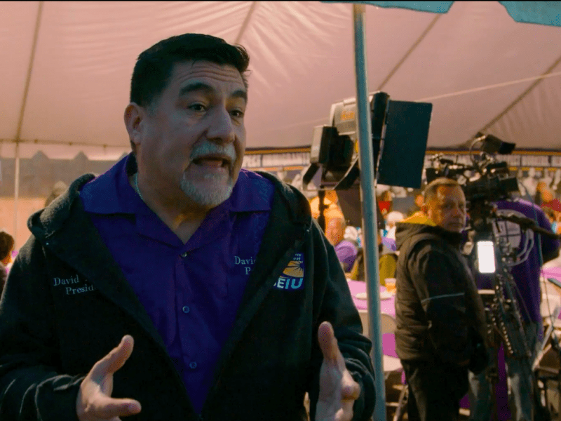 SEIU President David Huerta explains the need for workers to unite against Trump from Delano, CA on March 31, 2025. Still taken from video by Mel Buer